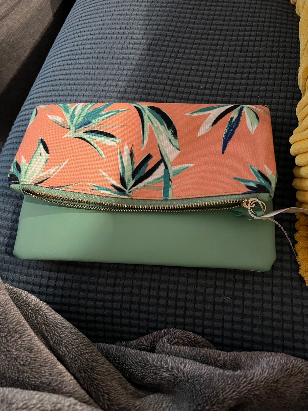 Rachel Pally Coral & Mint Fold-Over Clutch with Gold Zip